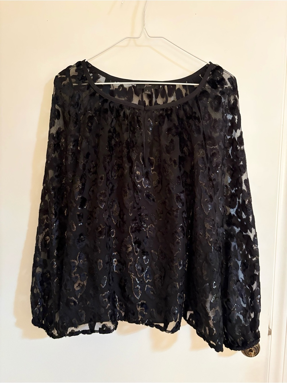 J. Crew Black Sheer Leopard Burnout Top
